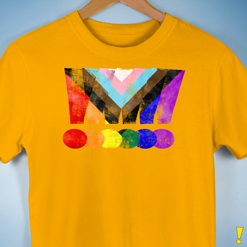 LGBTQ Progress Pride Grunge Exclamation Points Premium Unisex T-Shirt - Gold
